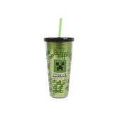 Minecraft Creeper Squared Pattern Glitter Tumbler with Straw - 685ml