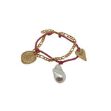 Pearl Charm Bracelet with Gold Chain