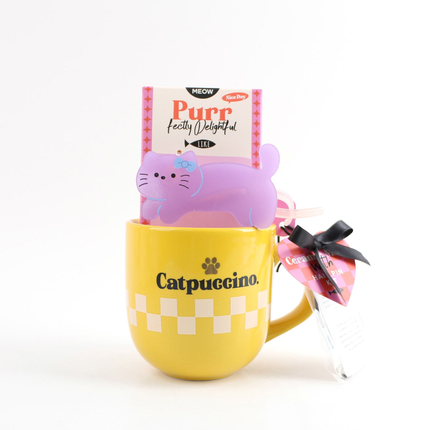 Catpuccino Mug Gift Set with Cat Hair Pins 1