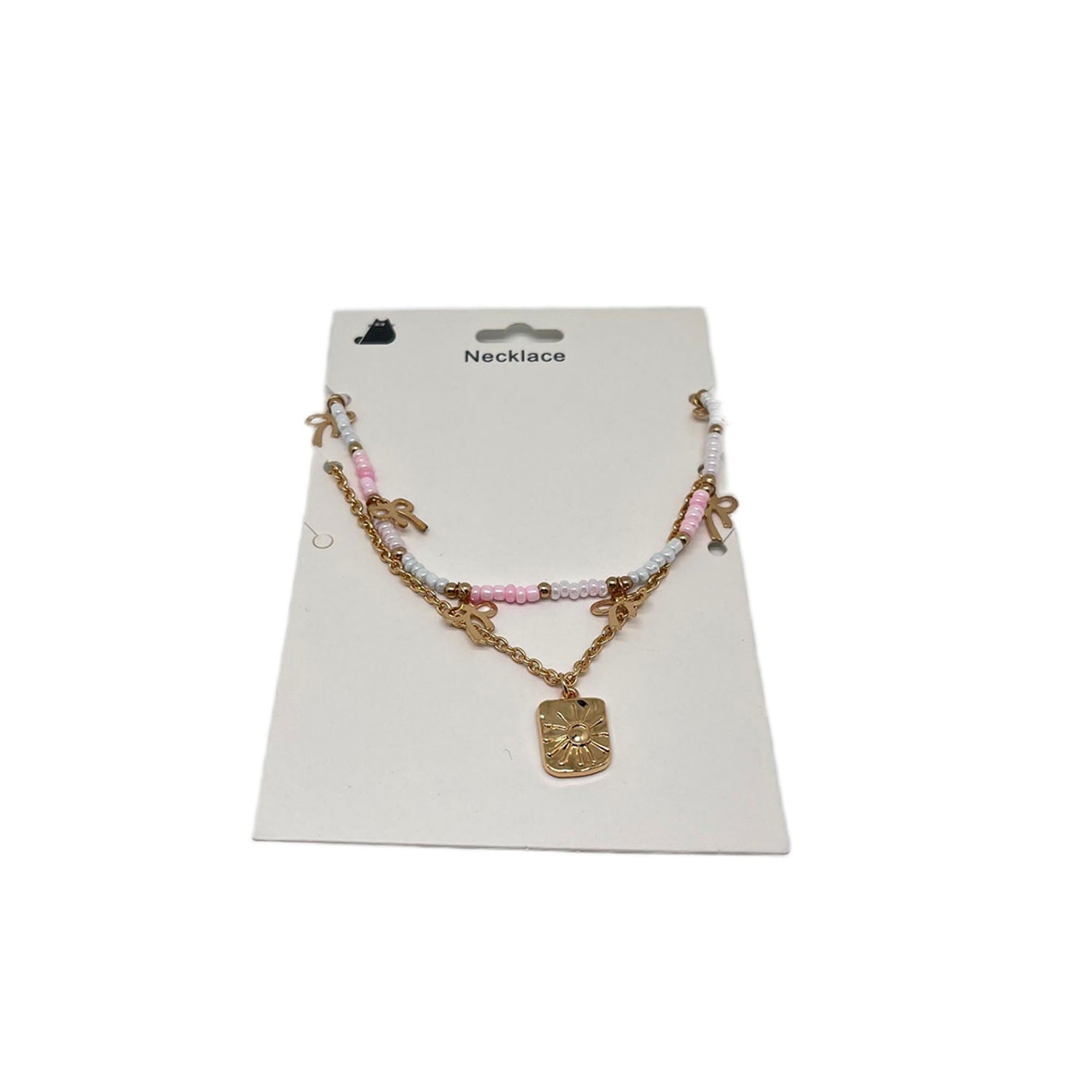 Double Layer Necklace with Pink and Gold Beads 1