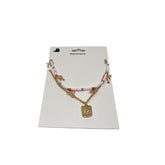 Double Layer Necklace with Pink and Gold Beads 1