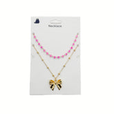 طقم عقد أنيق بتصميم القوس والخرز الوردي