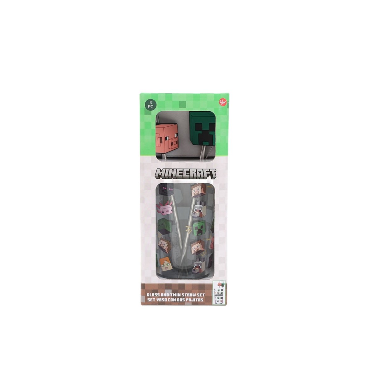 ADULT GLASS TUMBLER 480 - STRAW SET MINECRAFT - MIDI