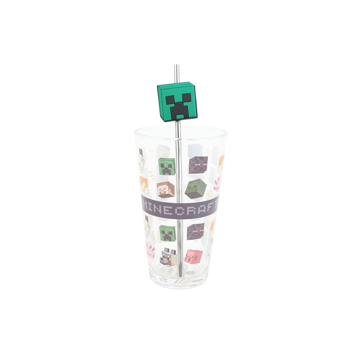ADULT GLASS TUMBLER 480 - STRAW SET MINECRAFT - MIDI