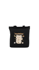 Cute Bear Print Canvas Women's Shoulder Bag - Black Tote - MIDI