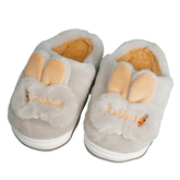 Cute Rabbit Fuzzy Slippers - Gray - MIDI