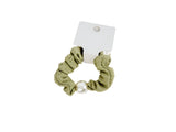 Olive Green Hair Scrunchie with Pearl Detail 3