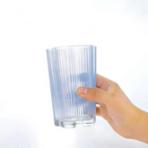 كوب زجاجي شفاف مخطط 420 مل أزرق أنيق