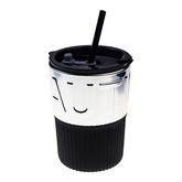 كوب قهوة زجاجي للسفر بغطاء وقشة 450 مل