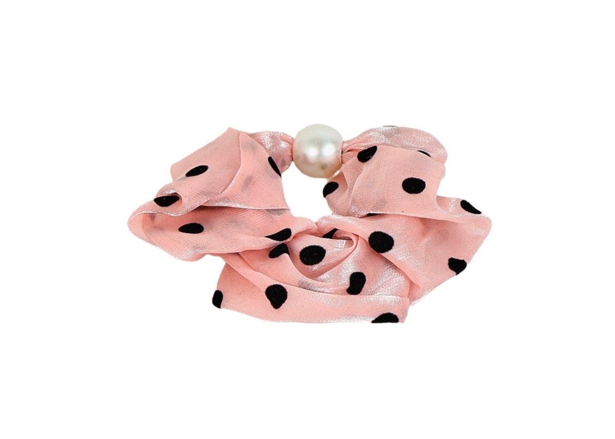Pink Polka Dot Hair Scrunchie with Pearl Detail 2