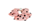 Pink Polka Dot Hair Scrunchie with Pearl Detail 2