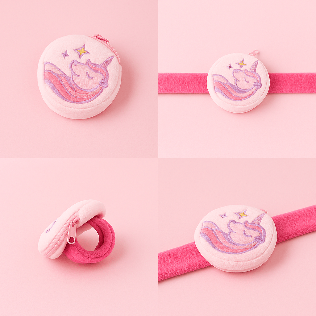 Plush Unicorn Wallet Bracelet – Soft Zip Wrist Pouch - MIDI
