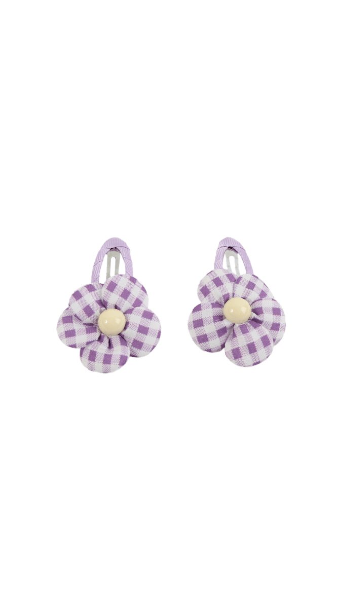 Purple Checkered Floral Fabric Hair Clips 4