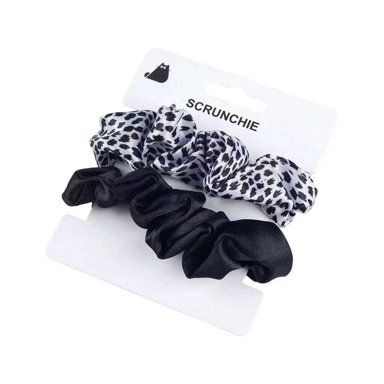 Set of Scrunchie Hair Ties in Black and Dotted Design 1