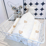 Soft Hair Drying Towel with Bear Button – White - MIDI