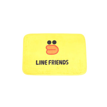 Yellow cartoon floor mat with duck face and LINE FRIENDS text