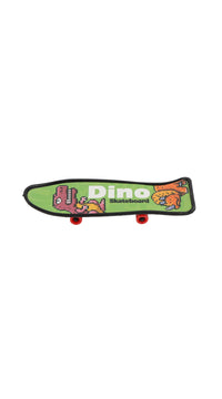 Finger skateboard deck with "Dino" skateboard graphic and red wheels