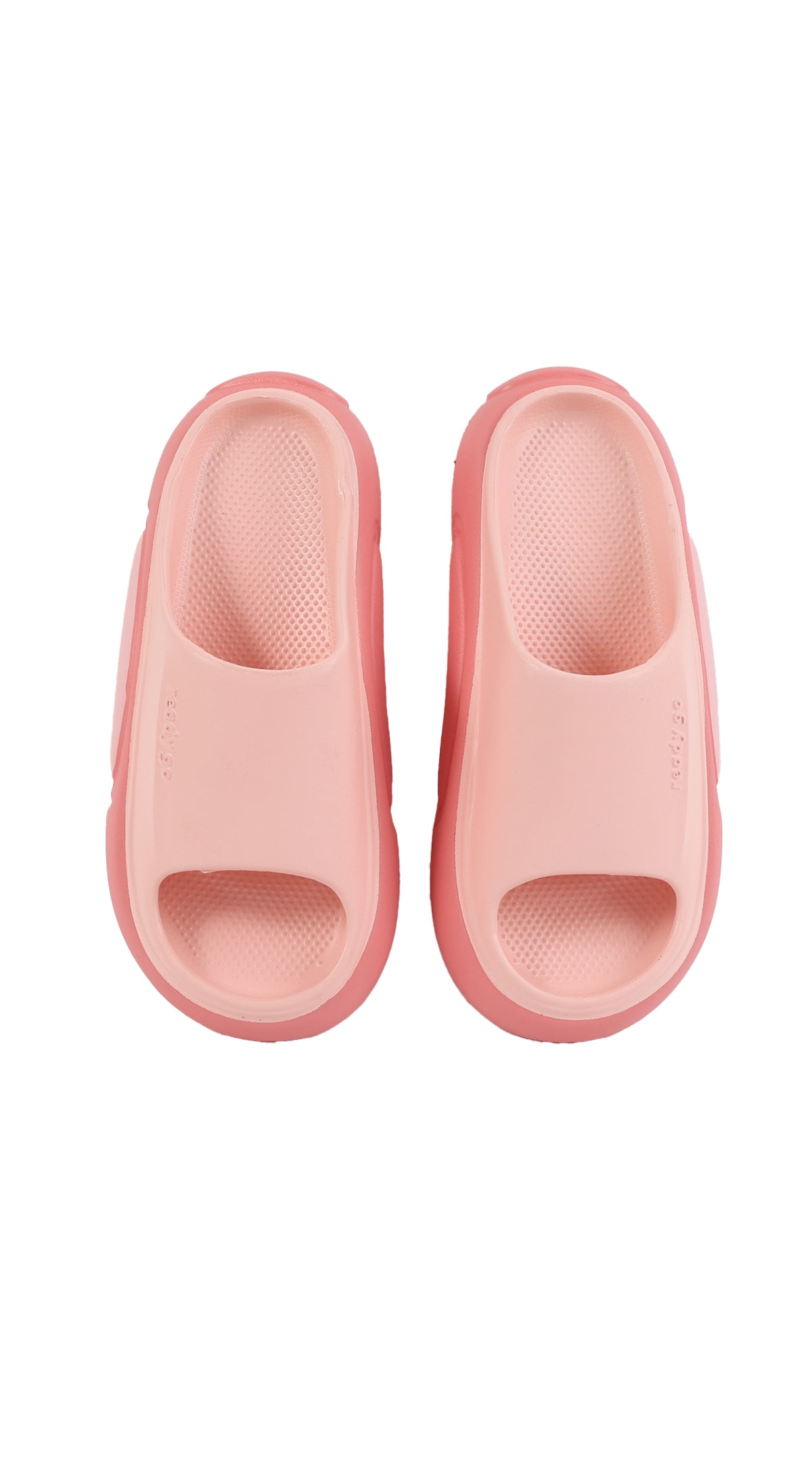 Ladies home slippers, pale pink slide sandals with open toe and textured footbed