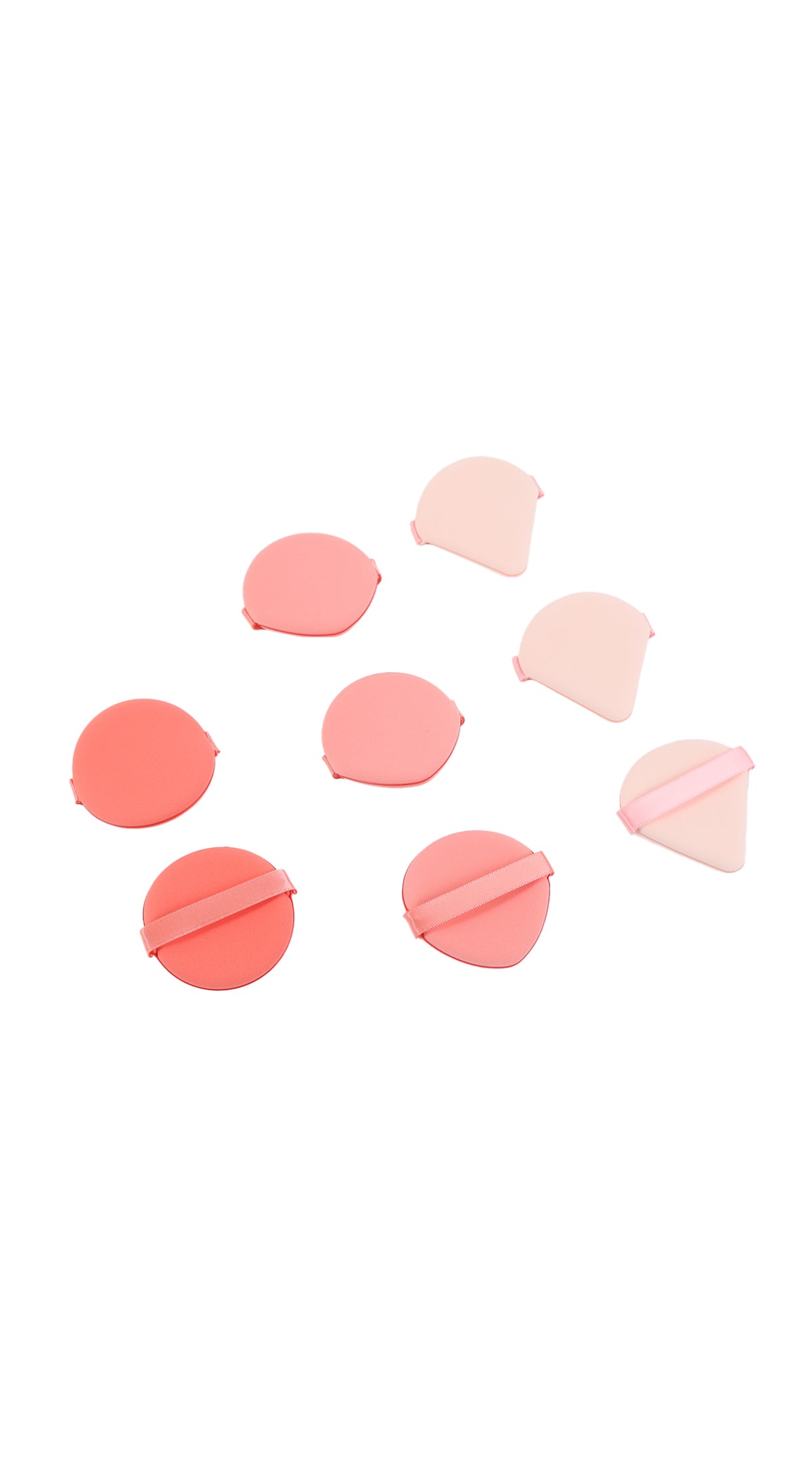 Assorted heart-shaped makeup sponges in pink and coral tones, 8-pack set