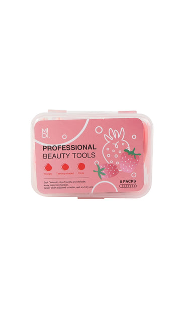 8-pack heart-shaped makeup sponges in a clear pink storage box