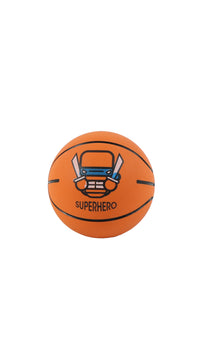 Superhero bouncy ball, orange with robot hero face graphic