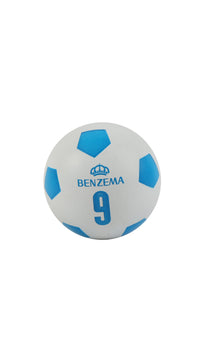 Bouncy football ball with blue patches and BENZEMA 9 print