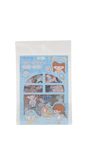 Yuki Dessert convenience store PET sticker sheet with 16 mixed cute character designs