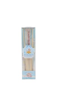 معجب small taro folding fan in retail box with light blue print