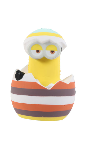 Minion-style egg slow rebound stress toy with striped orange shell and white goggles