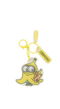 Cartoon keychain charm with yellow chain and yellow moon-shaped character