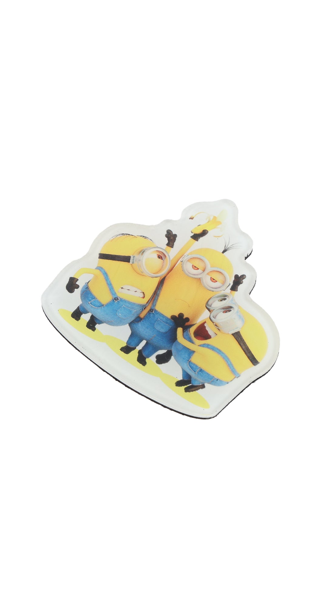Minions fridge magnet with yellow minions group, angled view