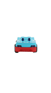 1:64 alloy toy car, light blue rear view with red bumper and taillight details