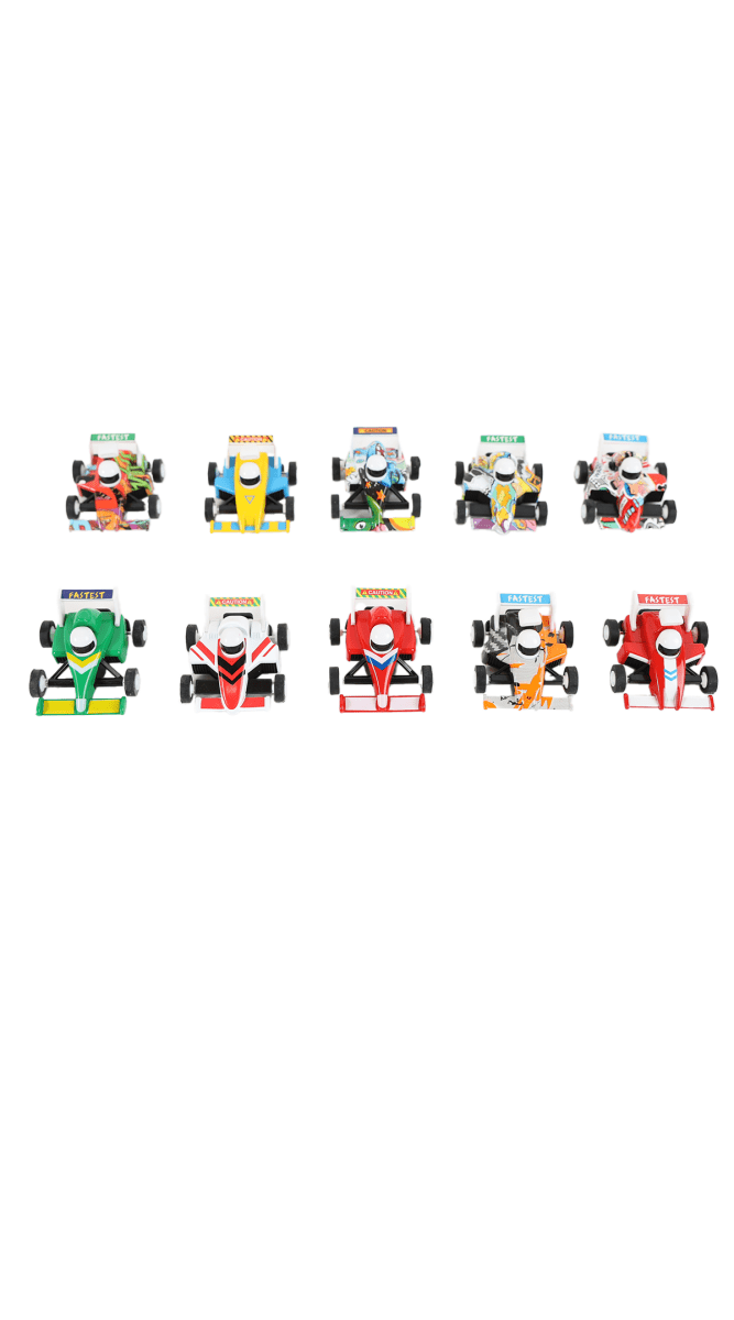 Diecast pull-back race cars, multicolor assortment of small racing toy vehicles