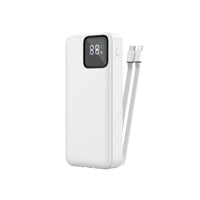 White power bank with digital battery display and USB‑C charging cable