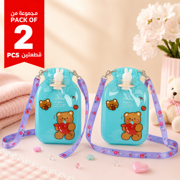 Pack of 2 Cartoon Animal Hot Water Bottles with Strap – 300 ml