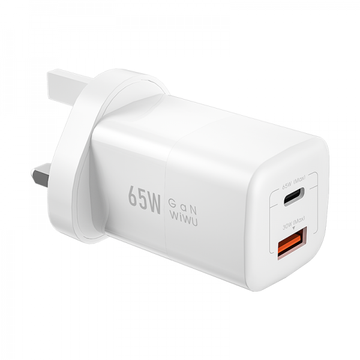 Wiwu Nano 65W GAN fast charger, white, dual USB ports, wall plug