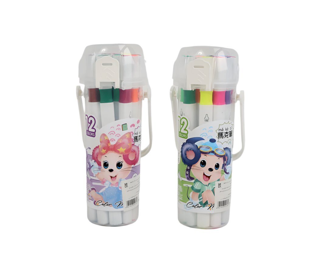 Two portable cases of 12 color markers with character front designs