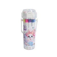 Portable case of 12 color markers with unicorn-themed front artwork