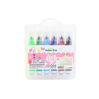 Watercolor pen set case showing 12 colored pen tips and label panel with marks