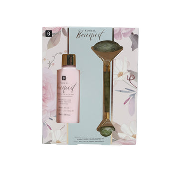 MASCUBE body lotion and jade face roller gift set in floral box