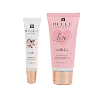 BELLE Luxury love hand cream and nourishing lip gloss tubes, vanilla rose scent
