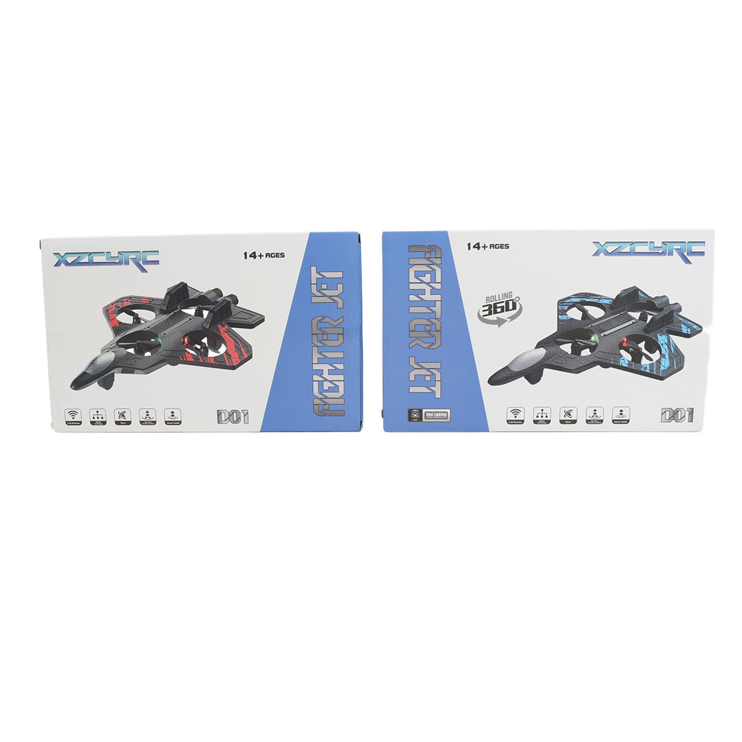 Foam remote control aircraft retail box with illustrated black-and-red plane