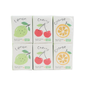 Fruit mini paper handkerchiefs (lemon, cherry, orange) in 6-pack