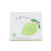 Mini lemon handkerchief paper pack, white with green border and 40 pcs label