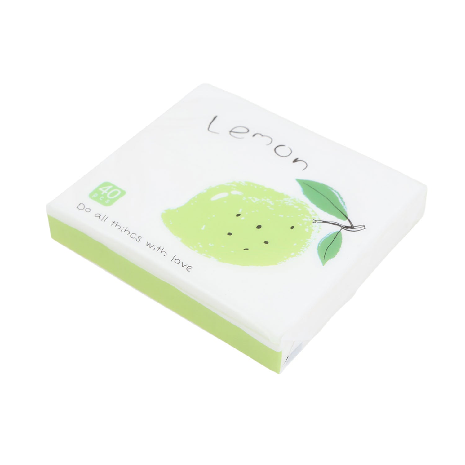 Mini handkerchief paper pack with lemon print, 40 pcs on pale green edge
