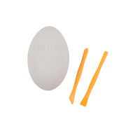 Fossil digging kit with gray oval stone and two orange digging tools