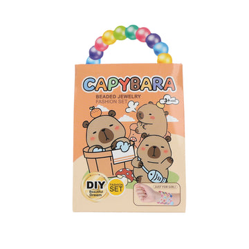 Capybara beaded jewelry set pouch with multicolor round beads on a handle