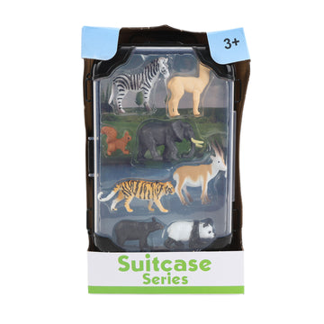 Wild animal figurine set in window box, suitcase-style, shows 6 animal figures