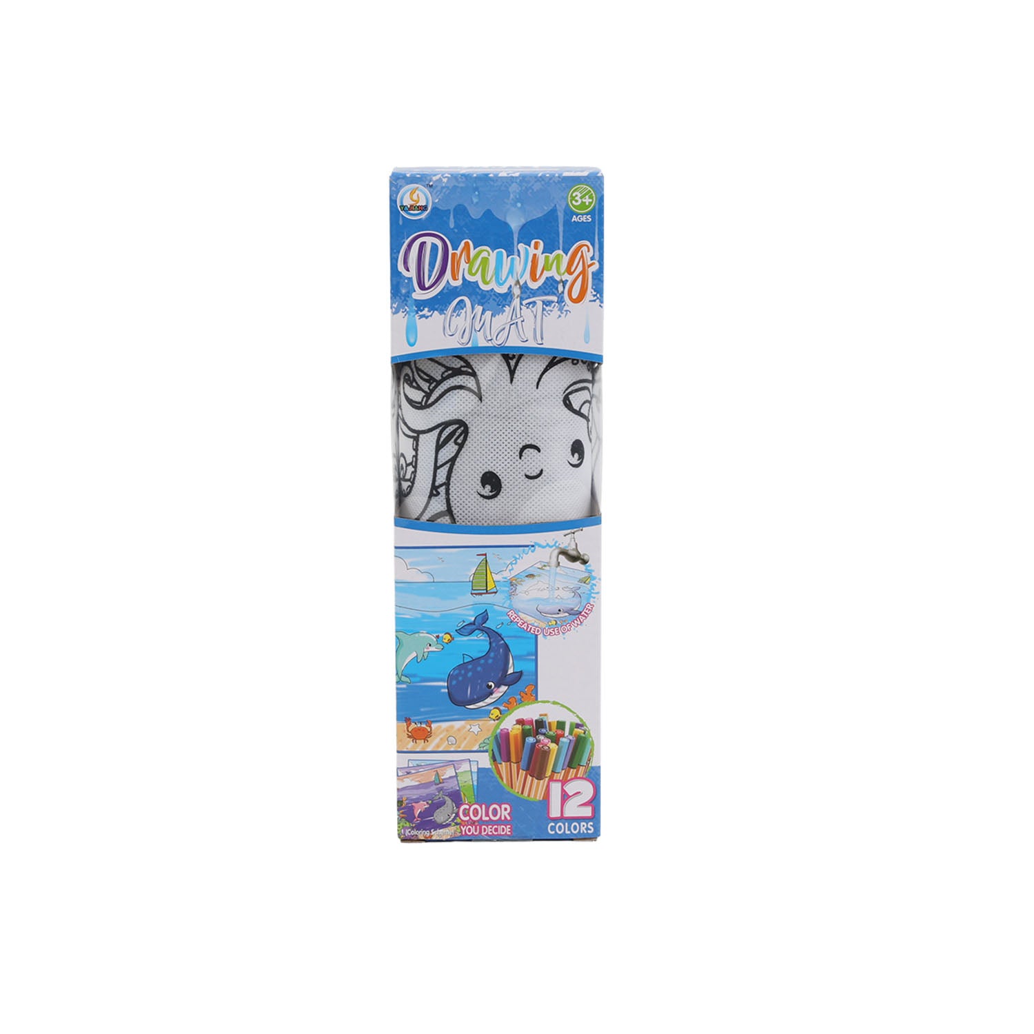 Ocean world kids doodle cloth 50x50 cm in box, with 12 color markers