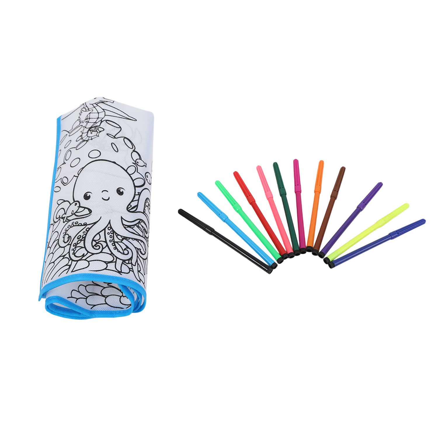 Rolled ocean world kids doodle cloth 50x50 cm with colored marker set
